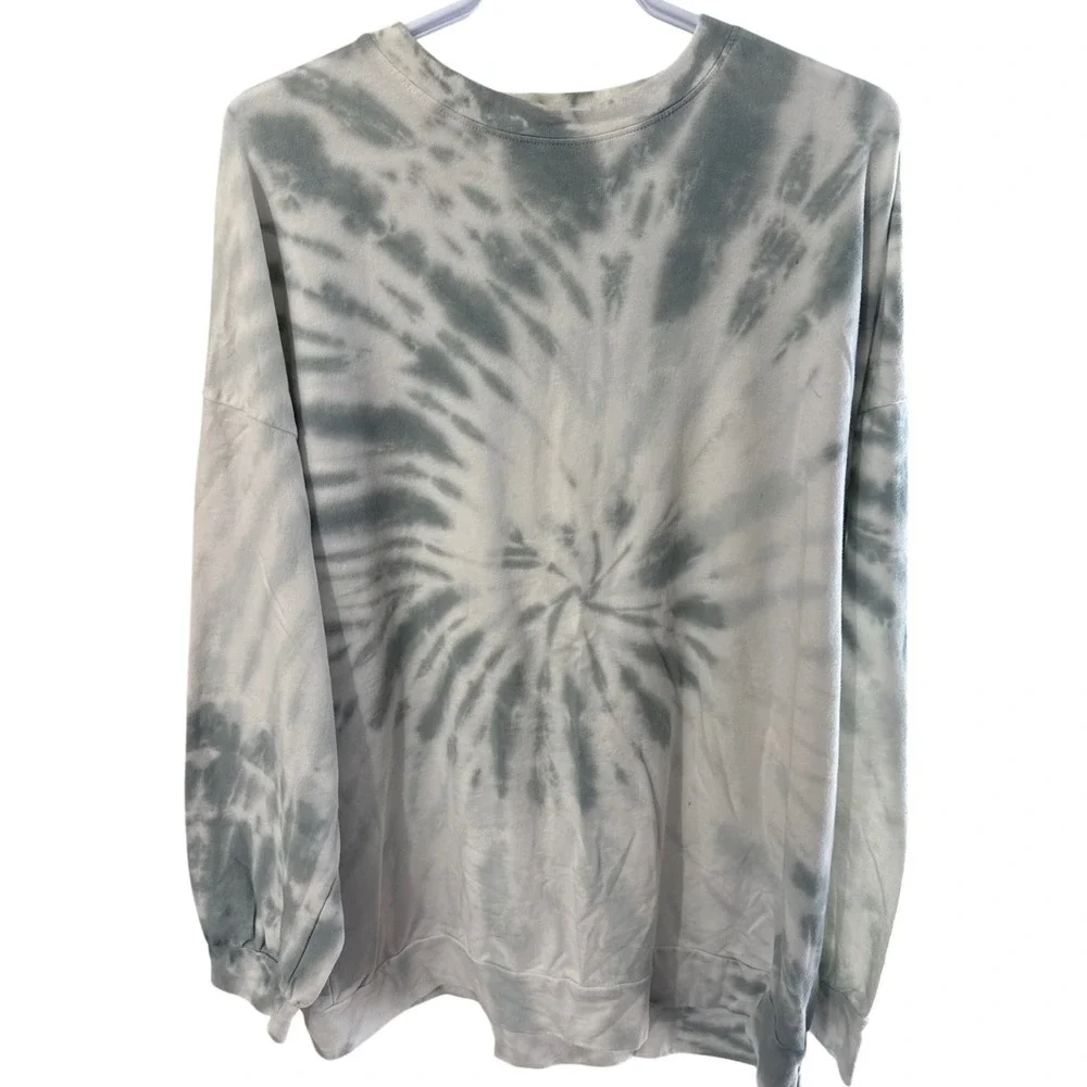 Tres Bien Womens Tie Dye Sweatshirt Grey White Spiral Crew Neck Pullover XL